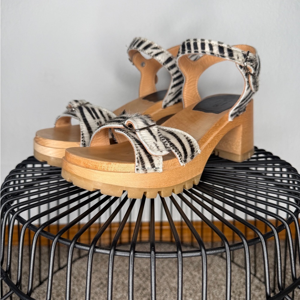Swedish Hasbeens Zebra Print Calf Hair Clog Sanda… - image 2